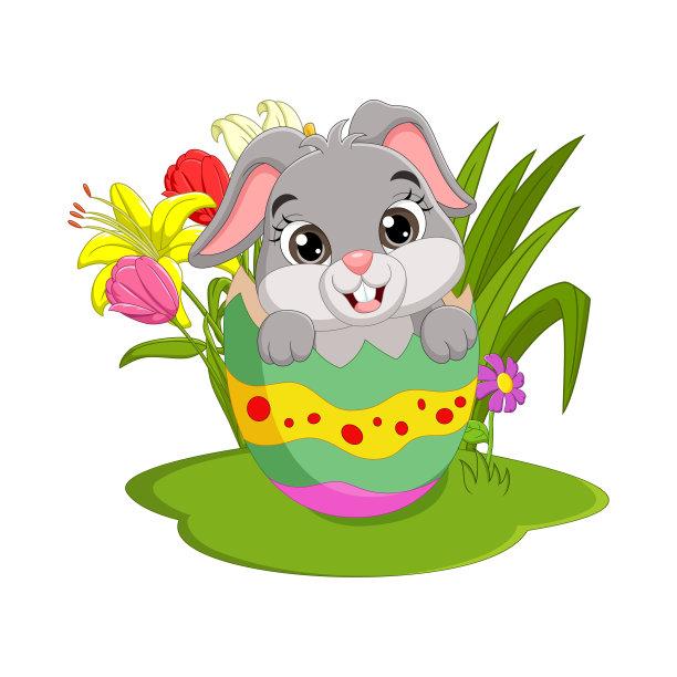 卡通复活节兔子在一个有裂缝的复活节蛋里图片下载