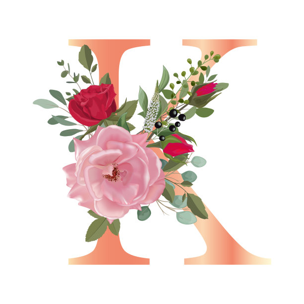 花的字母表。用植物花束设置字母。婚礼请柬、贺卡、生日、logo、海报等创意。图片下载