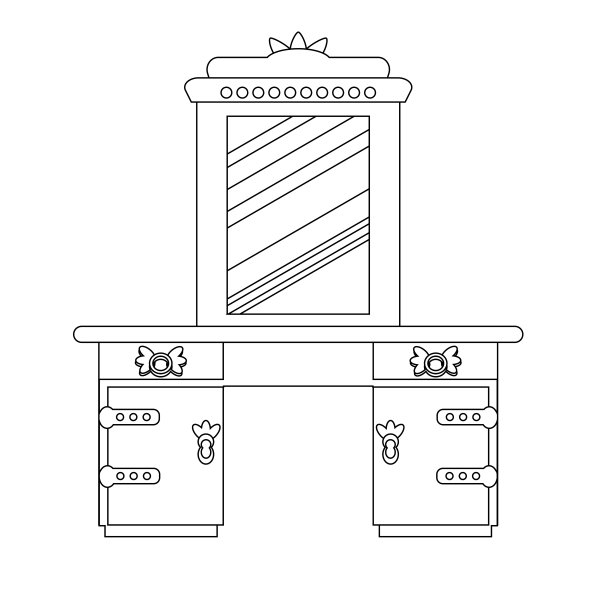 单一的线性古董梳妆台。卧室和客厅的复古家具的矢量轮廓。矢量图被孤立在白色背景上。草图图片下载