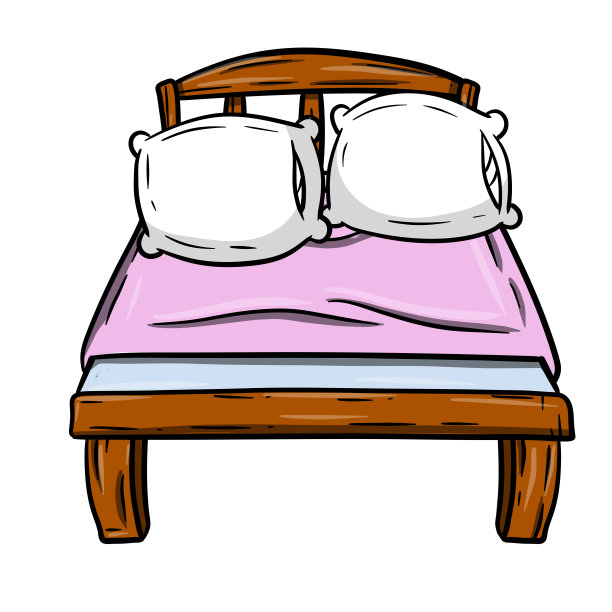 白色枕头的床。卧室和房间元素。睡觉和放松的地方。家具和毯子。图片下载