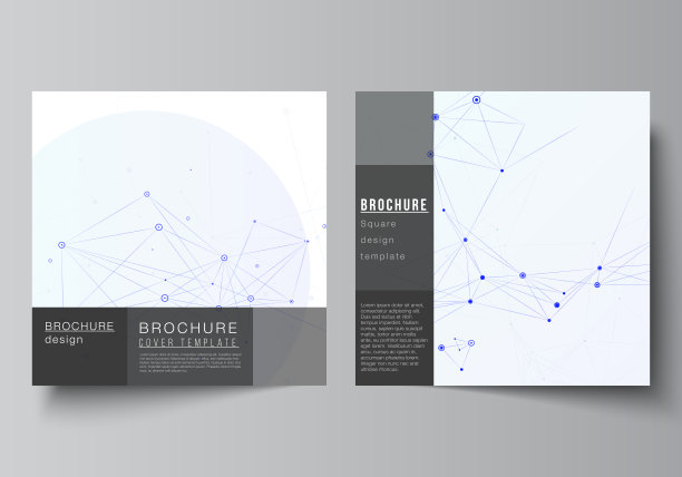 矢量布局的两个正方形格式封面模板小册子，传单，杂志，封面设计，书设计，小册子封面。蓝色医学背景，连线点，神经丛。图片下载
