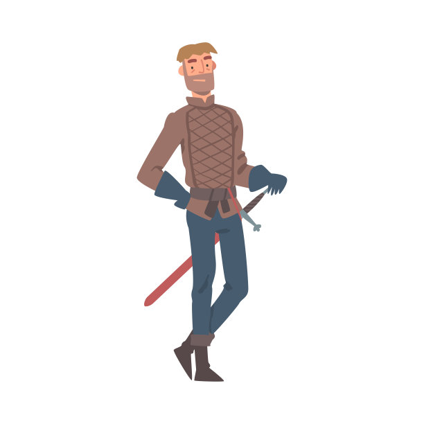 戴着手套的骑士站在锋利的剑矢量插图图片下载