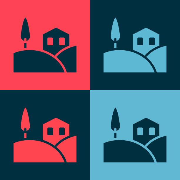 波普艺术村景观图标孤立上的色彩图片下载