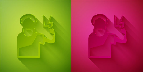 剪纸上分离的宙斯图标为绿色和粉红色图片下载