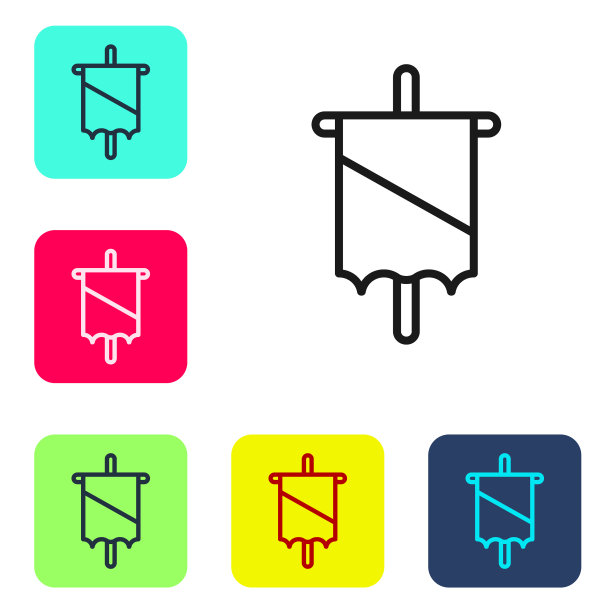 黑色线中世纪旗帜图标孤立在白色图片下载