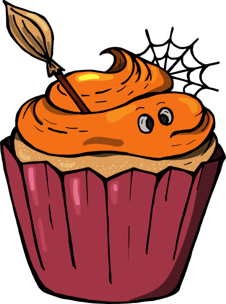 万圣节奶油蛋糕，上面有蜘蛛网和扫帚图片下载