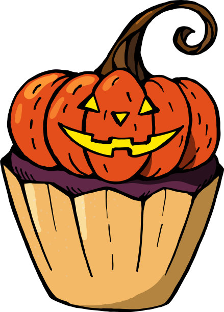 橙色南瓜的万圣节纸杯蛋糕图片下载