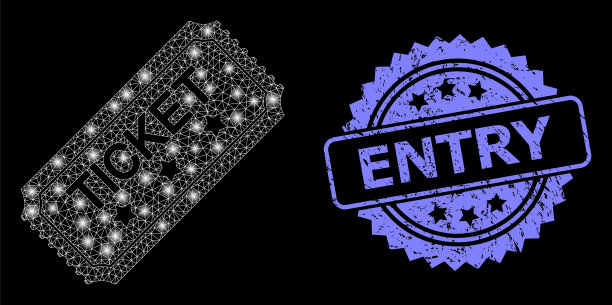 橡胶入场印章和亮网门票图片下载