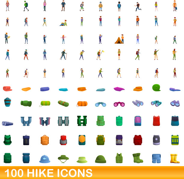 100远足图标设置卡通风格图片下载