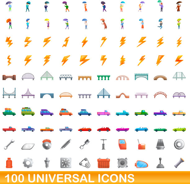 100个通用图标设置卡通风格图片下载