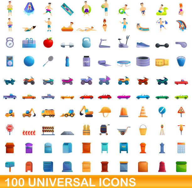 100个通用图标设置卡通风格图片下载