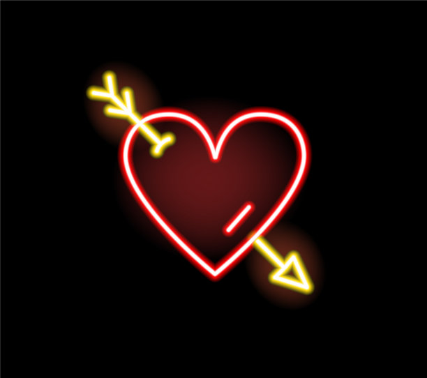 红色心形箭头是霓虹灯的标志图片下载