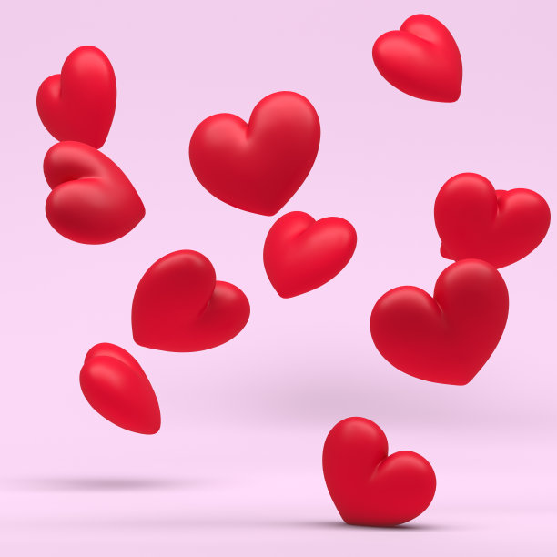 3d一对心形在额外的淡粉色粉彩背景与清楚的阴影插图。3d渲染爱或喜欢。图片下载