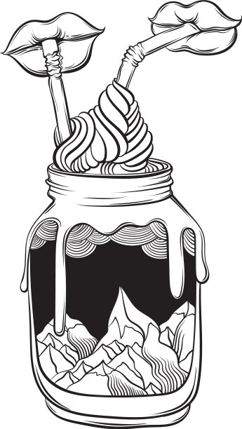 手绘银行用山水和唇带图片下载