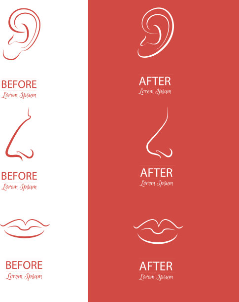 耳朵，鼻子和嘴唇整形前后图片下载