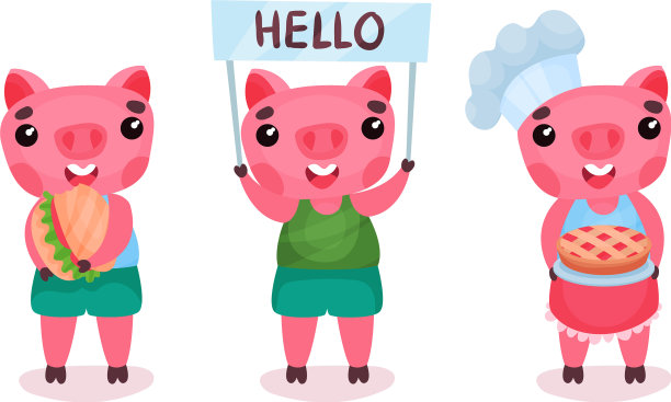 滑稽的猪拿着馅饼吃汉堡包图片下载