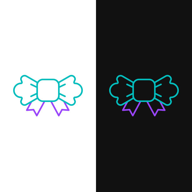 线蝴蝶结图标孤立在白色和黑色图片下载