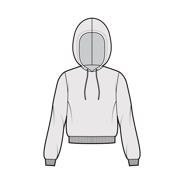 连帽衫的技术时尚插图与长袖，放松身体，针织罗纹袖口，带状下摆，拉绳图片下载