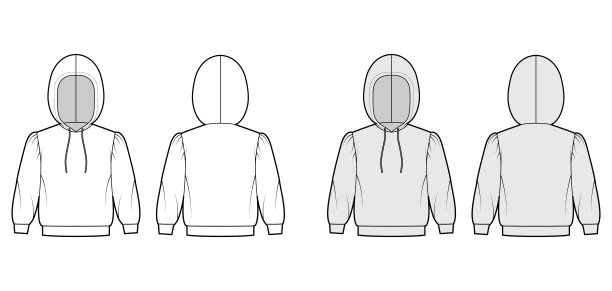 连帽衫技术时尚插图肘袖，放松身体，束边，束带。平的小图片下载