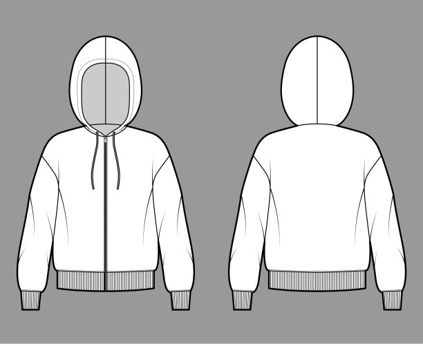 拉链卫衣运动衫技术时尚插图与长袖，超大的身体，针织罗纹袖口，带状下摆图片下载