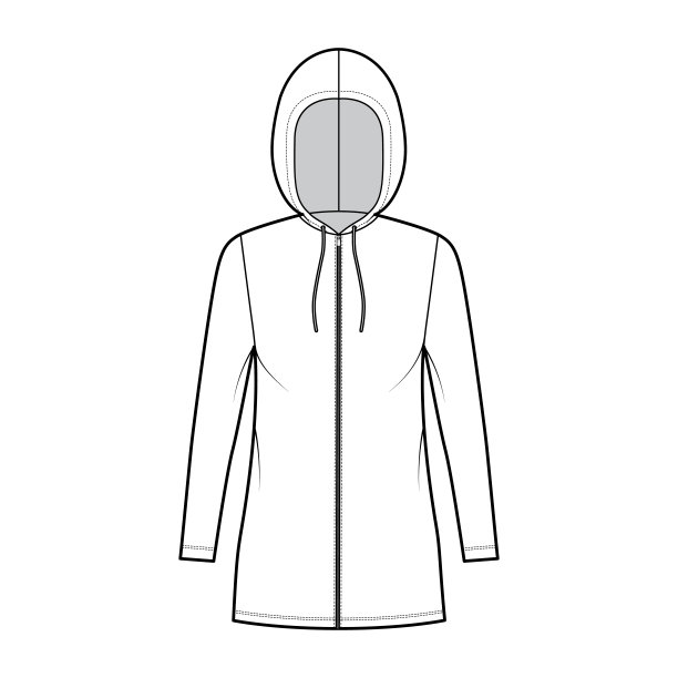 拉链连帽衫技术时尚插画长袖，迷你长，超大的身体，铅笔丰满。平图片下载