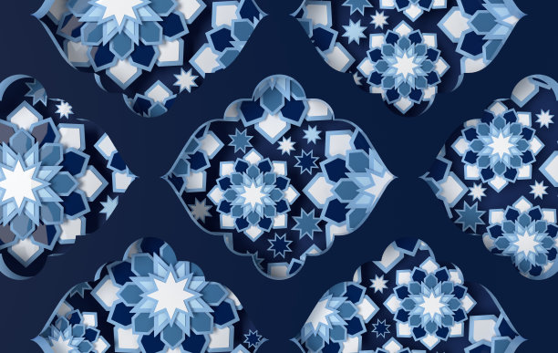 贺卡与错综复杂的阿拉伯纸图形的伊斯兰几何艺术。Ramadan Kareem是光辉的斋月的名字。穆斯林社区节日。3d渲染窗口，星星图片下载