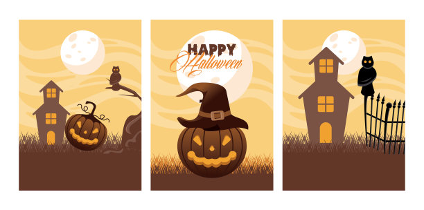 万圣节快乐的庆祝卡片上有南瓜和图片下载