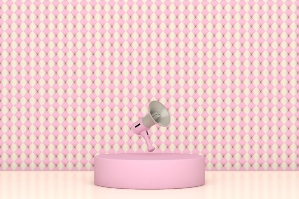 现代3D抽象背景平台的产品展示。粉红色的空产品站在粉红色和白色的背景上图片下载