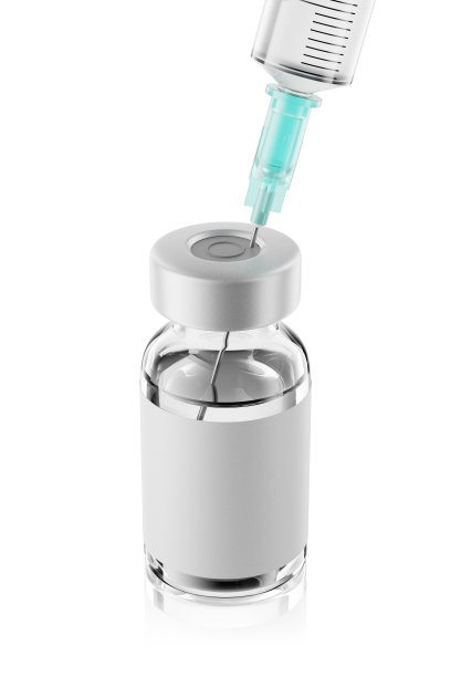 疫苗透明小瓶和一次性注射器，隔离白色。3 d渲染。图片下载