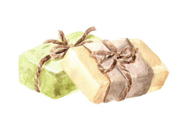 天然手工皂。水彩手绘插图，孤立的白色背景图片下载