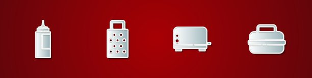 设置酱瓶、磨碎器、烤面包机和烹饪锅图片下载