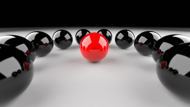 领导理念，红色领导球，从黑球人群中脱颖而出图片下载