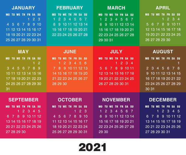 丰富多彩的日历为2021年周开始图片下载
