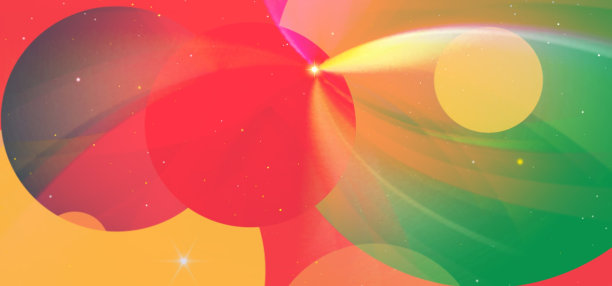 明亮愉悦的圆形背景，其中有绿色、红色、黄色和橙色的复古风格图片下载