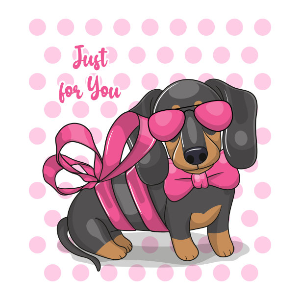 可爱的卡通腊肠带丝带图片下载