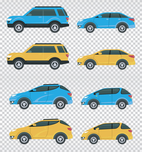 模型汽车颜色蓝色和黄色孤立图标图片下载