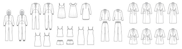 全套睡衣睡衣连衣裙、长裤、浴衣、衬衫、睡袍配满了技术时尚插画图片下载