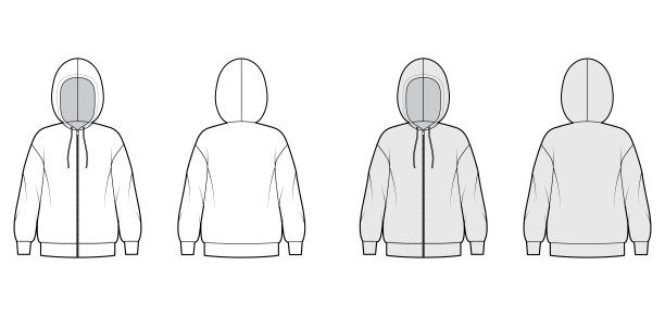拉链卫衣运动衫技术时尚插图与长袖，超大的身体，拉绳。平特大号图片下载