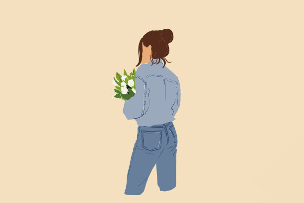 一个女人用一束白色的郁金香代替了她的头。图片下载