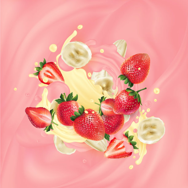 粉色和黄色的香蕉片和草莓图片下载