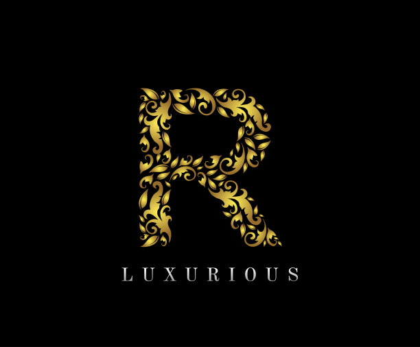 豪华黄金R字母图标设计。图片下载