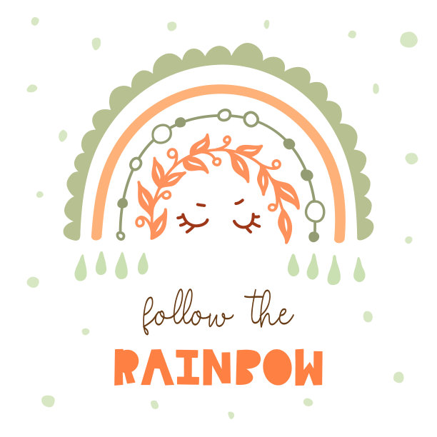 卡片上有彩虹，签名跟着彩虹。孩子们的海报。向量婴儿打印。图片下载