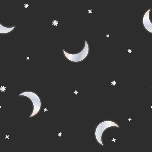 Vector Night Sky of Crescent Moon and Stars with Silver Metal Effect无缝图案背景。完美的织物，剪贴簿和墙纸项目。图片下载