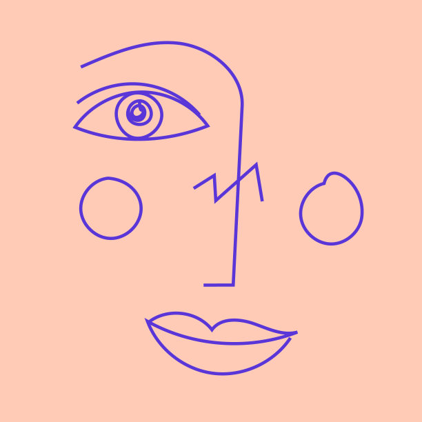 连续的一条线画脸。抽象极简女性肖像。女人脸上连续画线条。集创意模板在时尚的风格与一条线脸肖像，当代抽象多彩的形状。立体主义的脸。图片下载