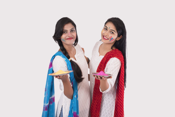 印度女孩庆祝胡里节库存照片图片下载