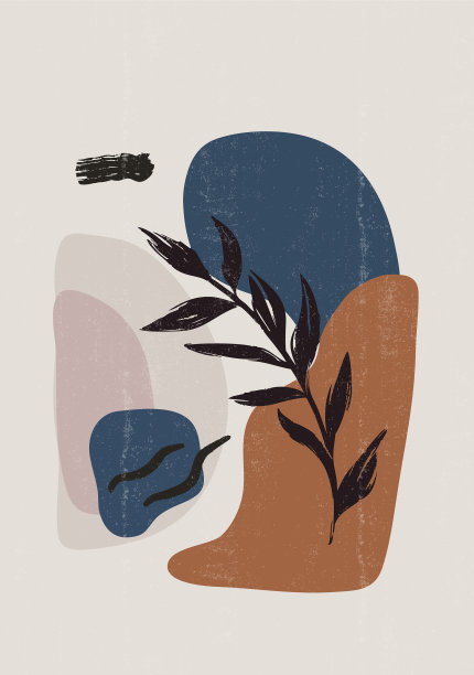 植物叶版画波西米亚极简主义墙壁艺术图片下载