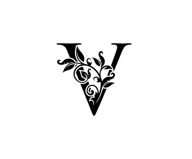 经典书法花V字图标设计。图片下载