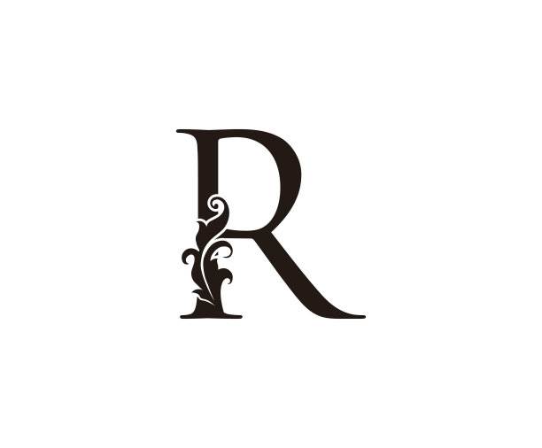 经典黑色花R字母标志设计。图片下载
