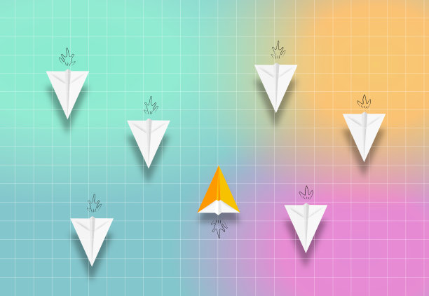 一组纸平面在一个方向上和一个个体在不同的方向上图片下载