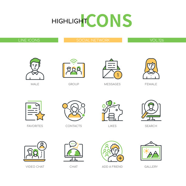 社交网络线设计风格图标集图片下载